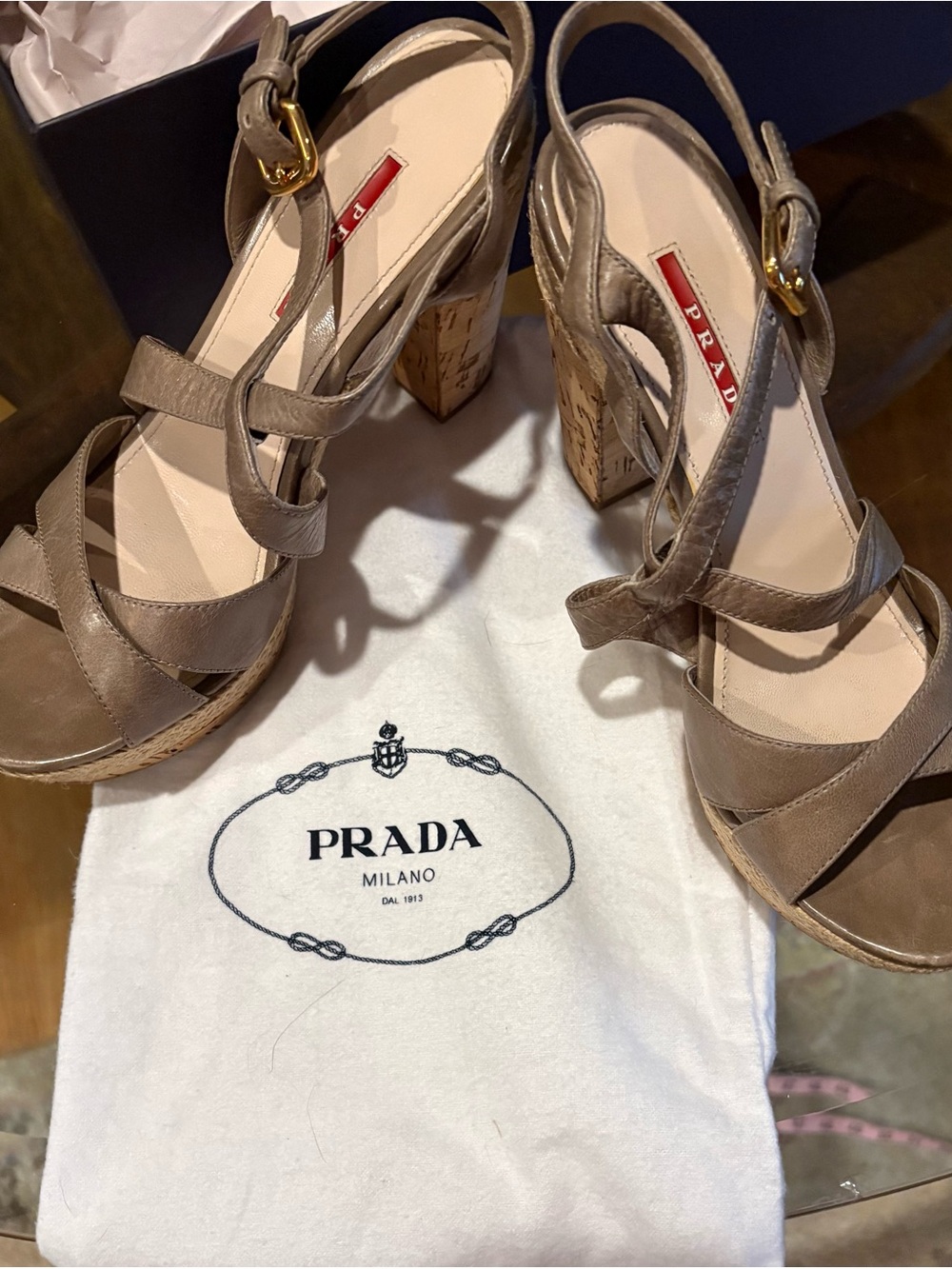 Prada Taupe Strappy Leather Slingback Heels - image 2